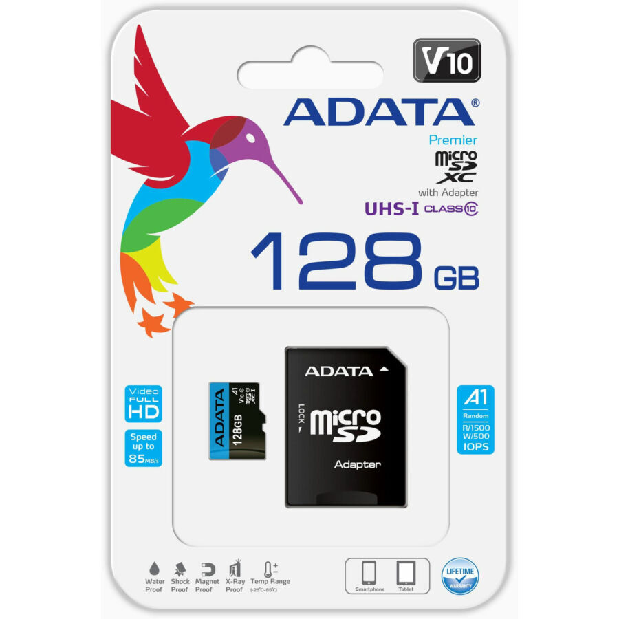 A-Data 128GB microSDXC Premier Class 10 UHS-I  V10 A1 + adapterrel