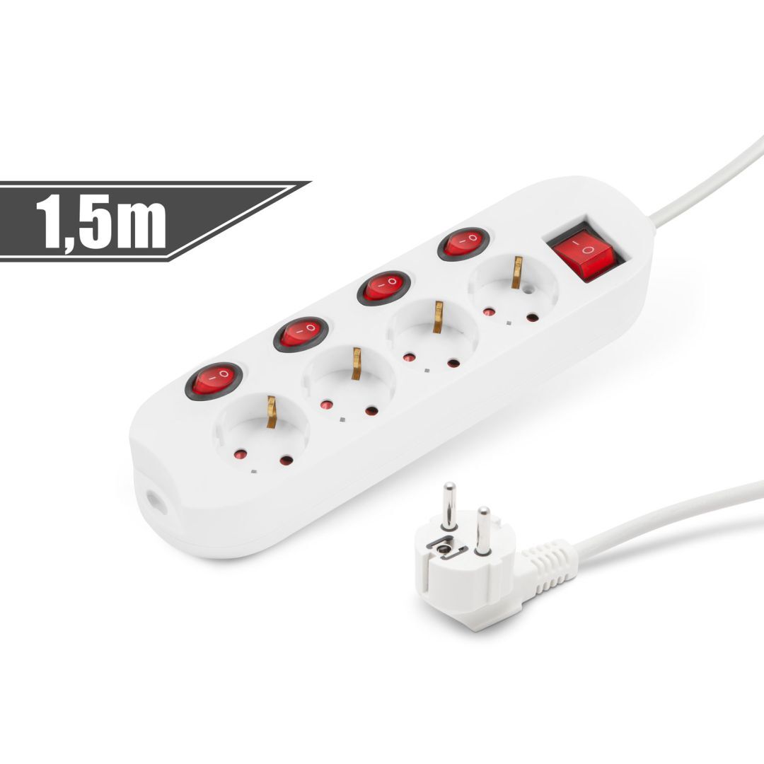 Delight Hálózati Elosztó Kapcsolóval 4DIN 1,5m White Delight Hálózati Elosztó Kapcsolóval 4DIN 1,5m White