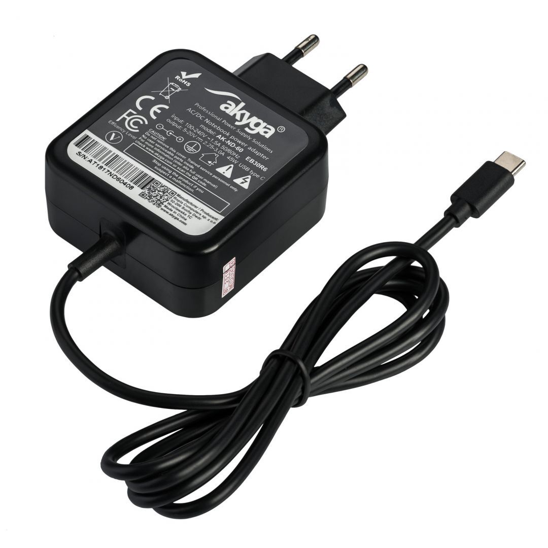 Akyga AK-ND-60 5-20V / 3A 45W Type-C univerzális hálózati notebook töltő Akyga AK-ND-60 5-20V / 3A 45W Type-C univerzális hálózati notebook töltő